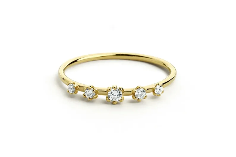 0.12CTW Natural Diamond Solid Gold Five Stone Engagement Ring