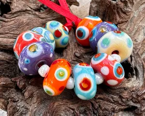 10 Retro Rainbow Dot Lampwork Beads Set SRA