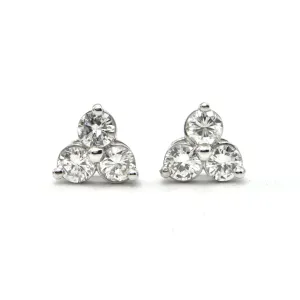 1.01CT Three Diamond 18K White Gold Stud Earrings