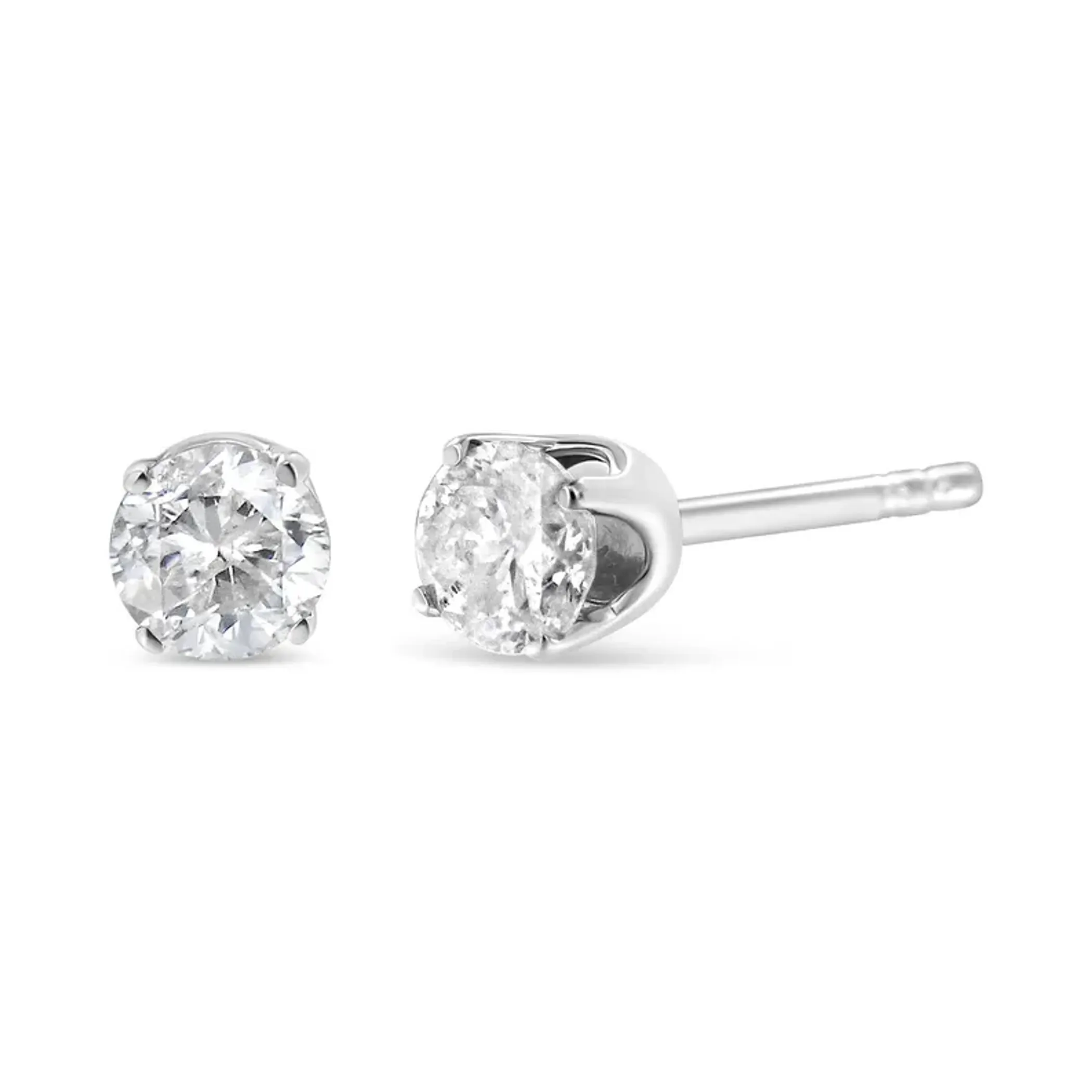 10K White Gold 1/6 Cttw Round Brilliant-Cut Near Colorless Diamond Classic 4-Prong Stud Earrings (H-I Color, I3 Clarity)