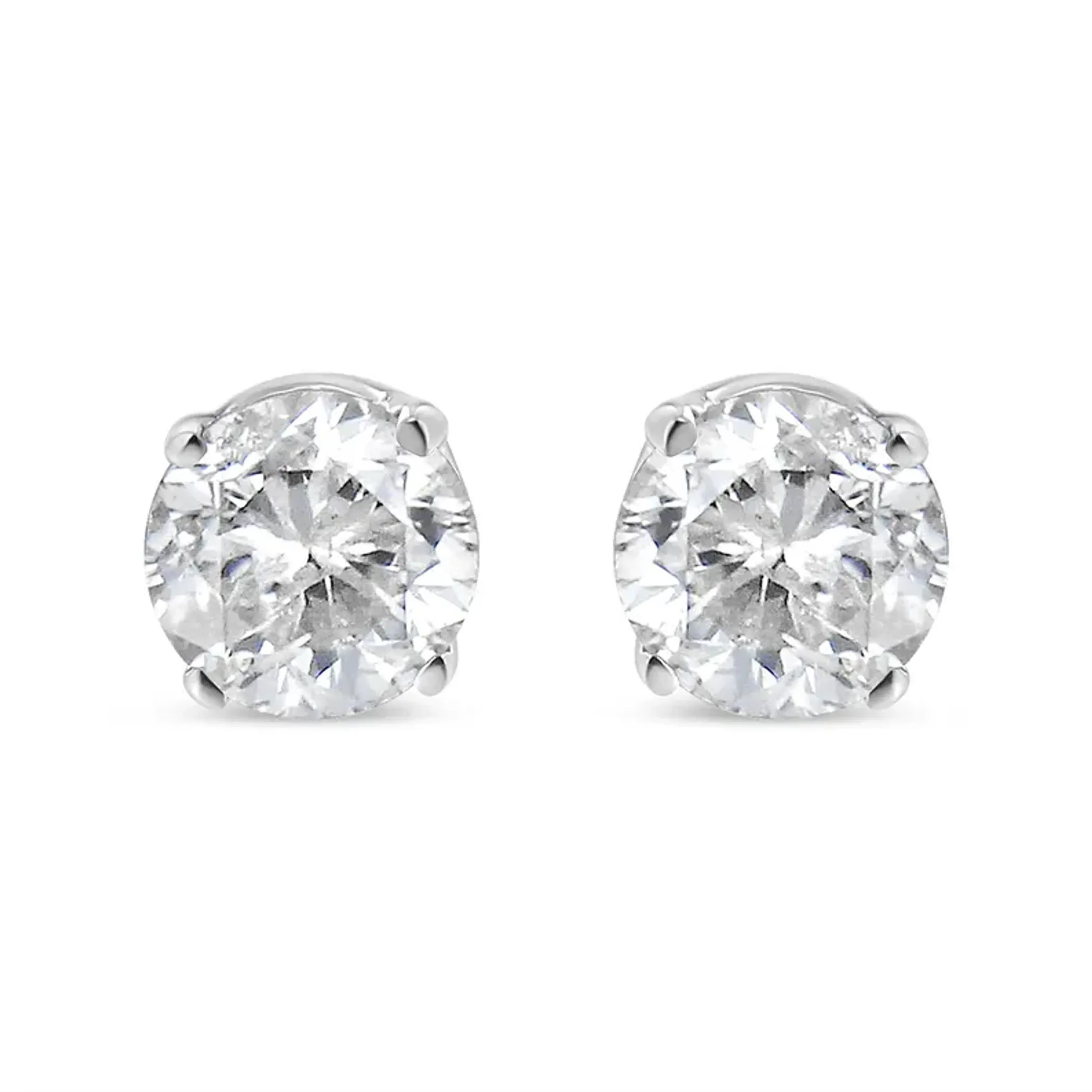 10K White Gold 1/6 Cttw Round Brilliant-Cut Near Colorless Diamond Classic 4-Prong Stud Earrings (H-I Color, I3 Clarity)