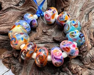 12 Colorful Mosaic Lampwork Beads Set SRA