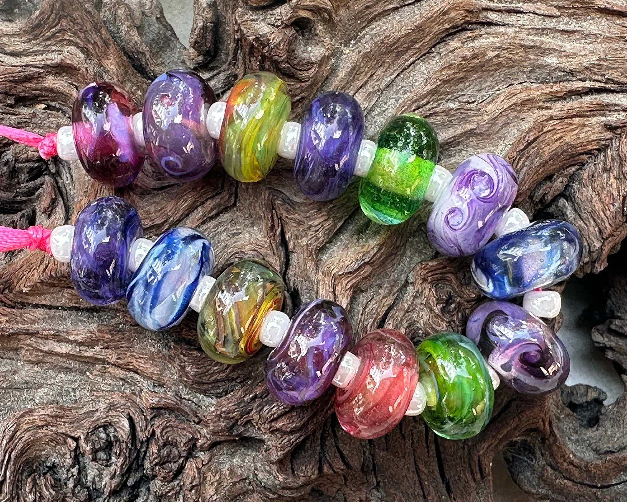 13 Colorful Swirls Lampwork Beads Set SRA