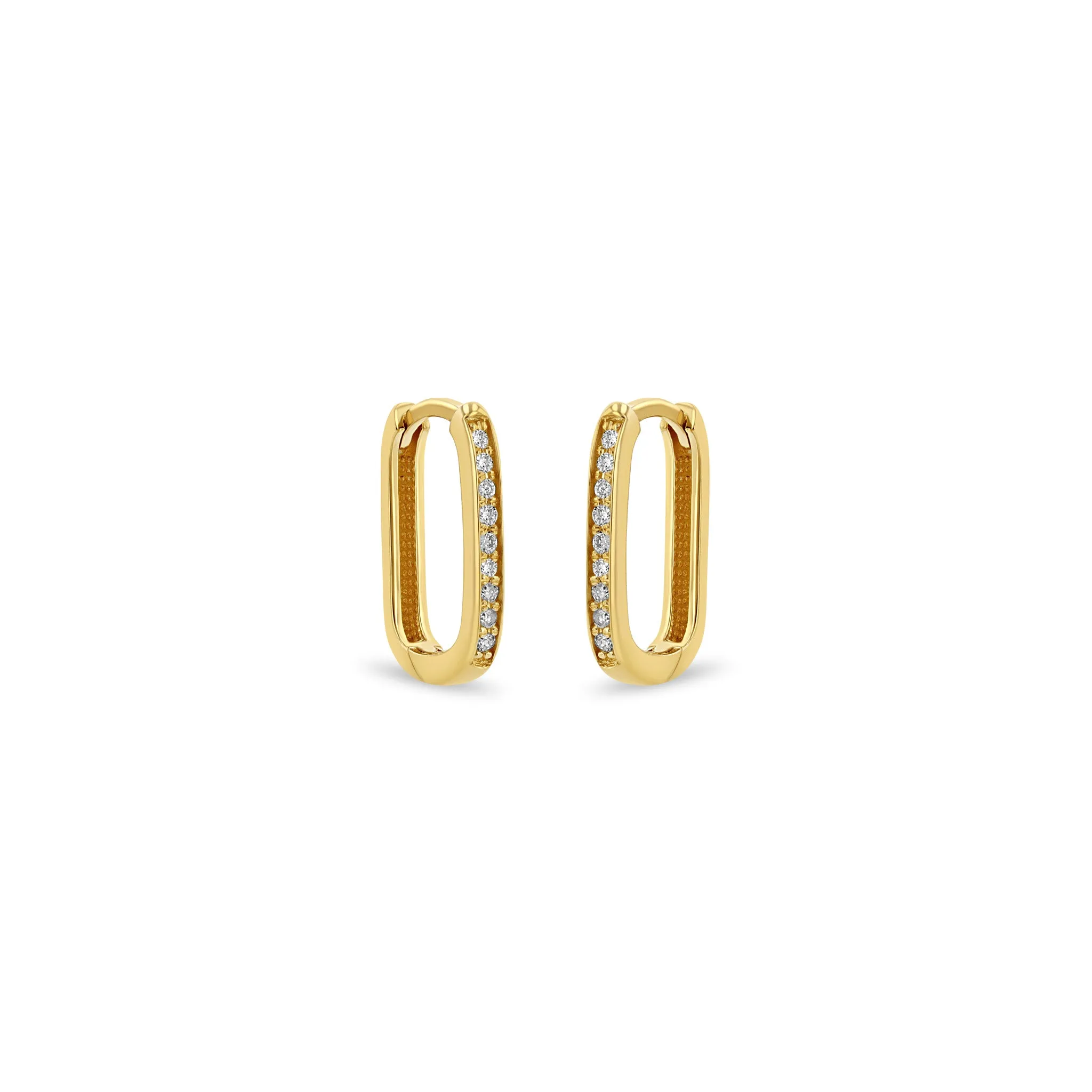 14k Pavé Diamond Thick Medium Oval Hinge Hoops