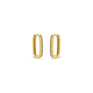 14k Pavé Diamond Thick Medium Oval Hinge Hoops