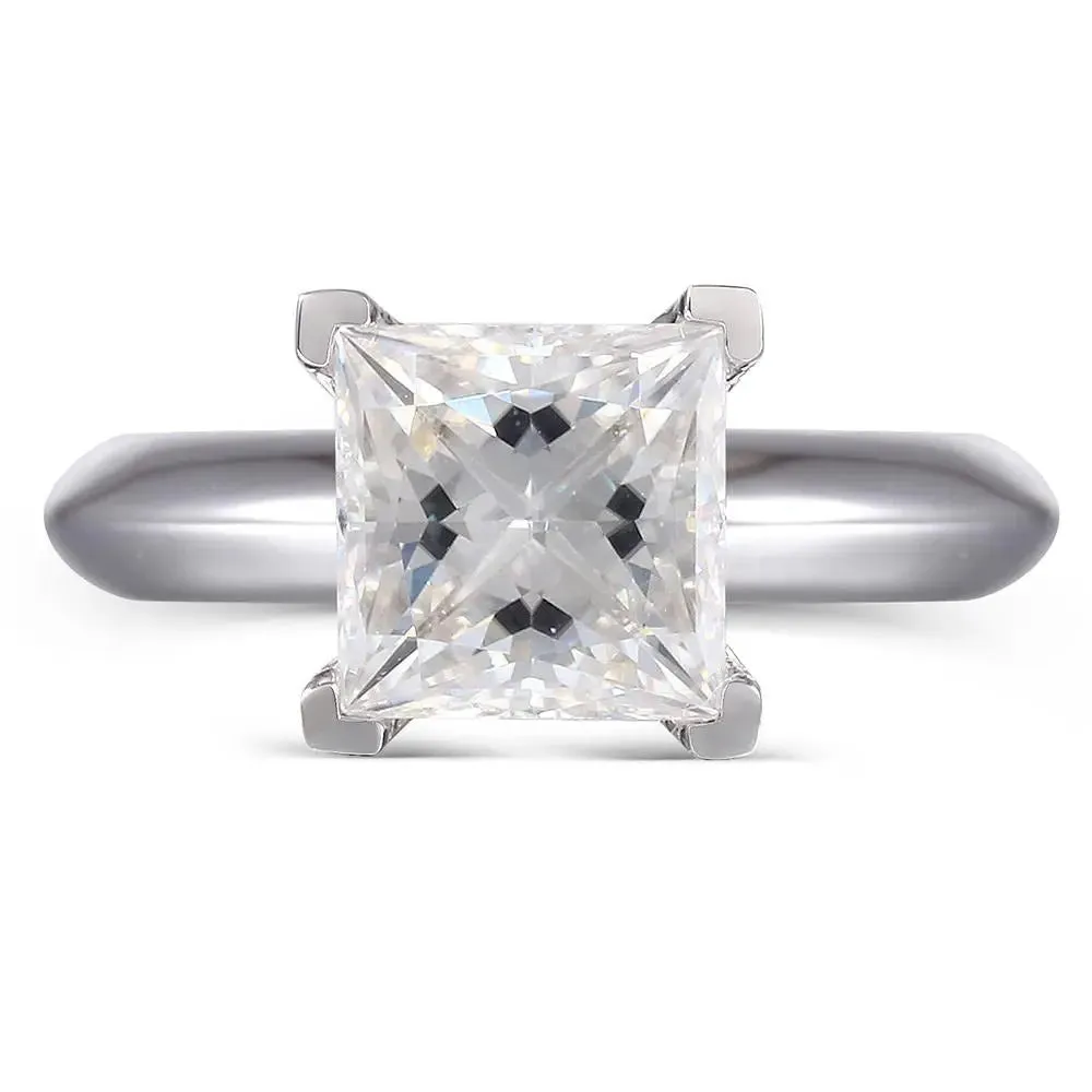 14k White Gold Solitaire Princess Cut Moissanite Ring 1.25ct