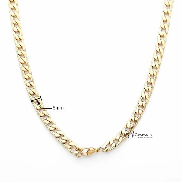 18K Gold I.P Stainless Steel Pattern Link Chain Men's Necklaces - 6mm width | 61cm length