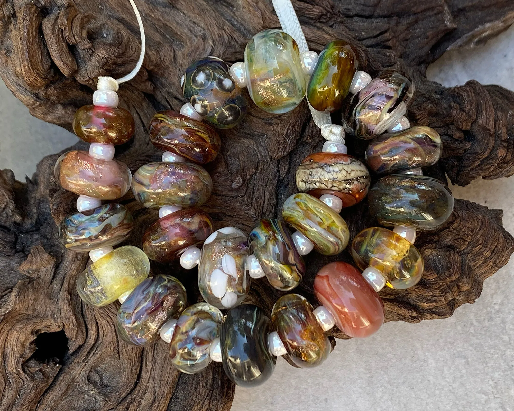 26 Brown Orphan Mix Lampwork Beads Set SRA