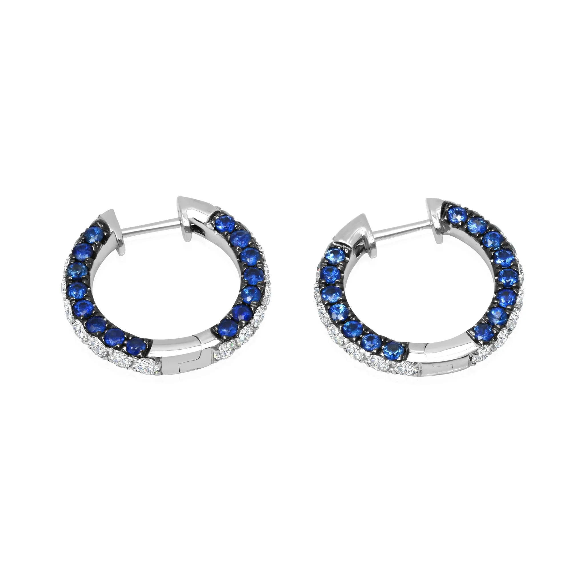 3 Sided Gemstone and Diamond Hoop Earrings