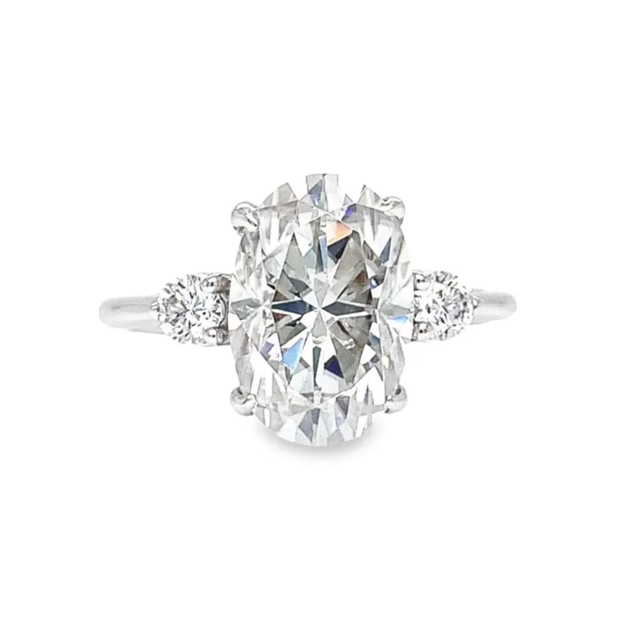 3 Stone Oval Moissanite and Laboratory Grown Diamond Engagement Ring