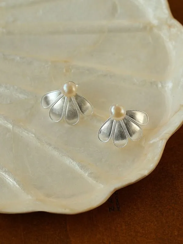 925 Silver Soma Flower Pearls Earrings