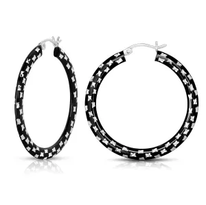 925 Sterling Silver Diamond-Cut Black Hoop Earrings