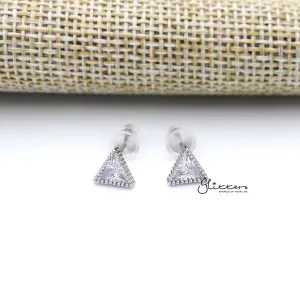 925 Sterling Silver Triangle Cubic Zirconia Stud Earrings