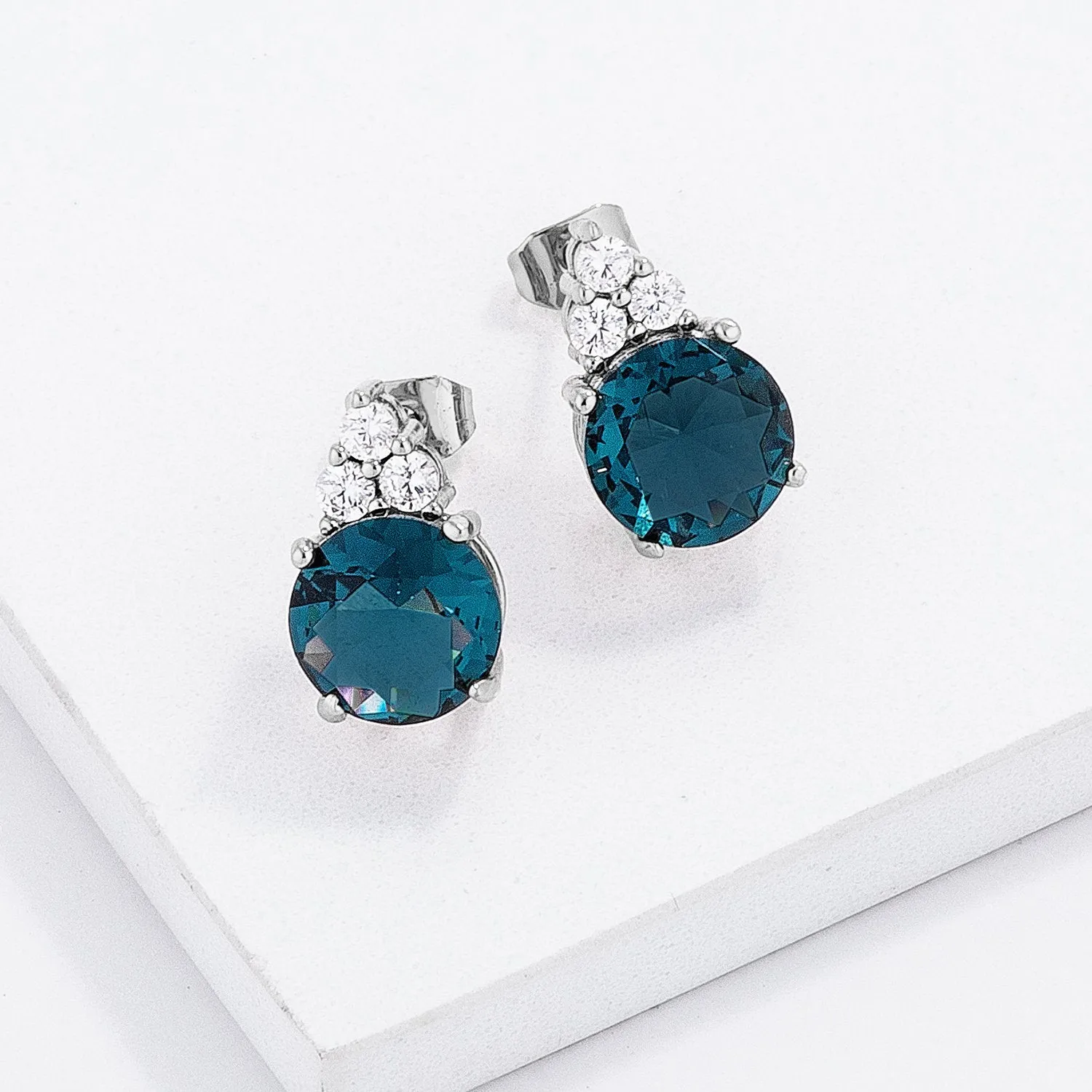 Abigail Simple 9mm Blue Green Round Stud Earrings | 3.1ct