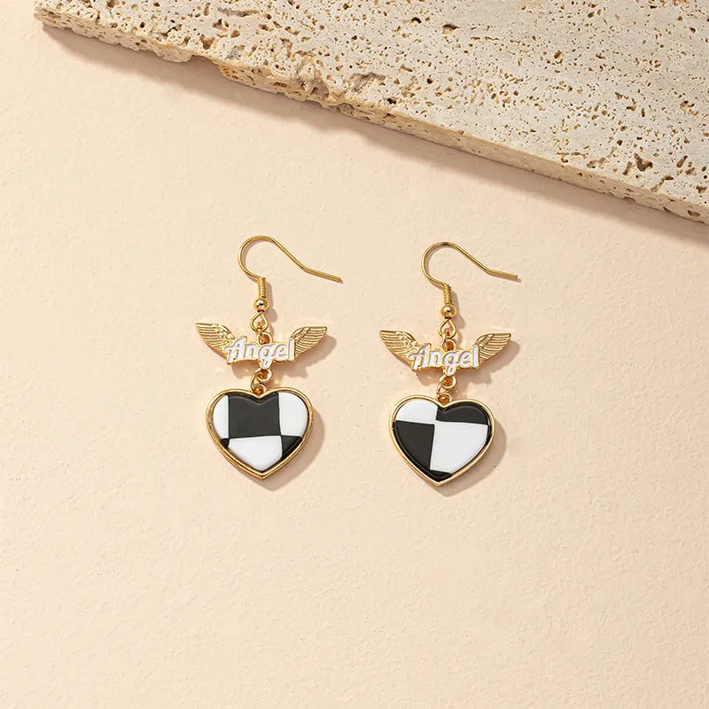 Angel Love Check Pattern Earrings with Cold and Fashionable Personality