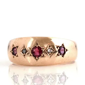 Antique 1914 Diamond Ruby 9ct Gold Gypsy Star Ring