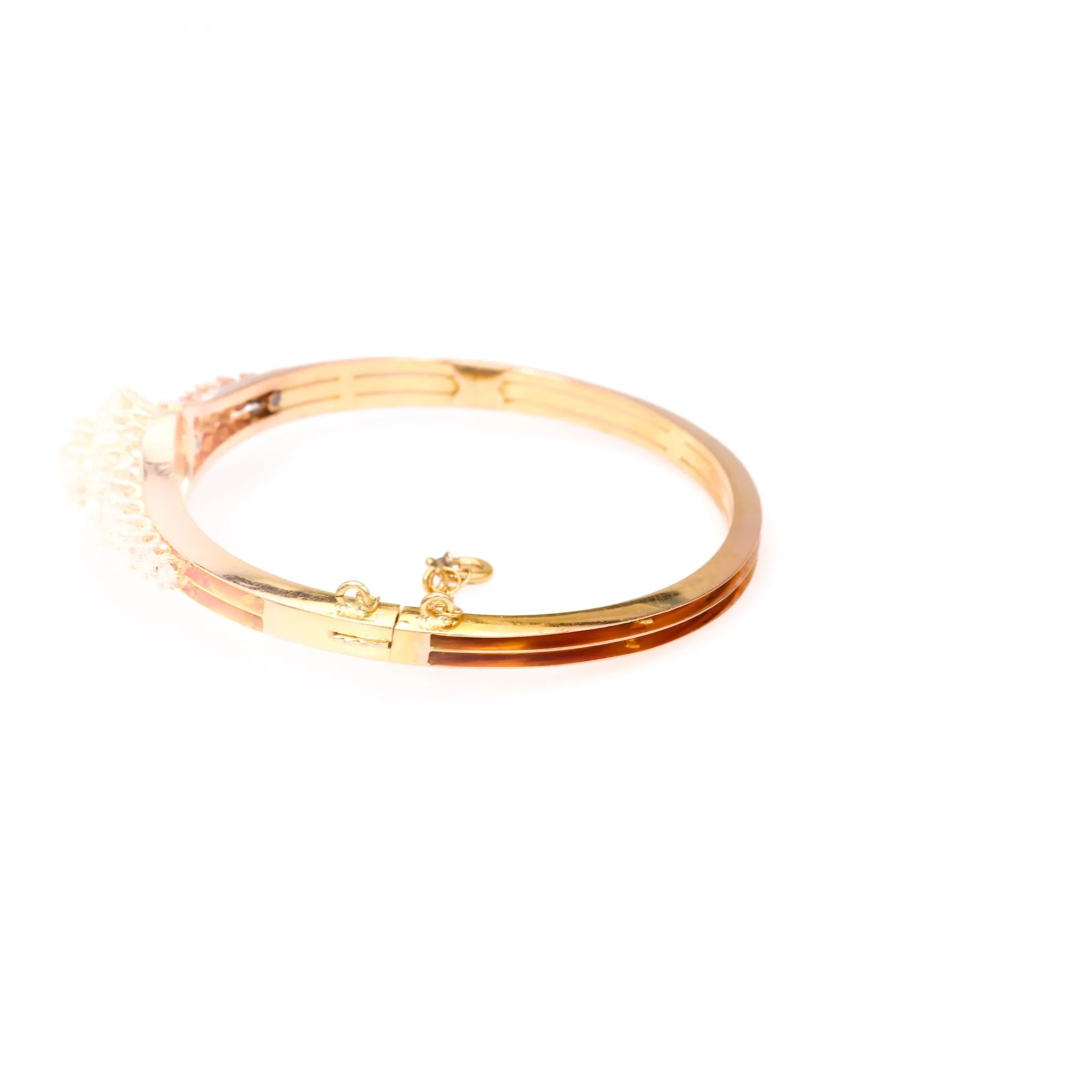 Antique French Diamond 18k Rose Gold Bangle Bracelet