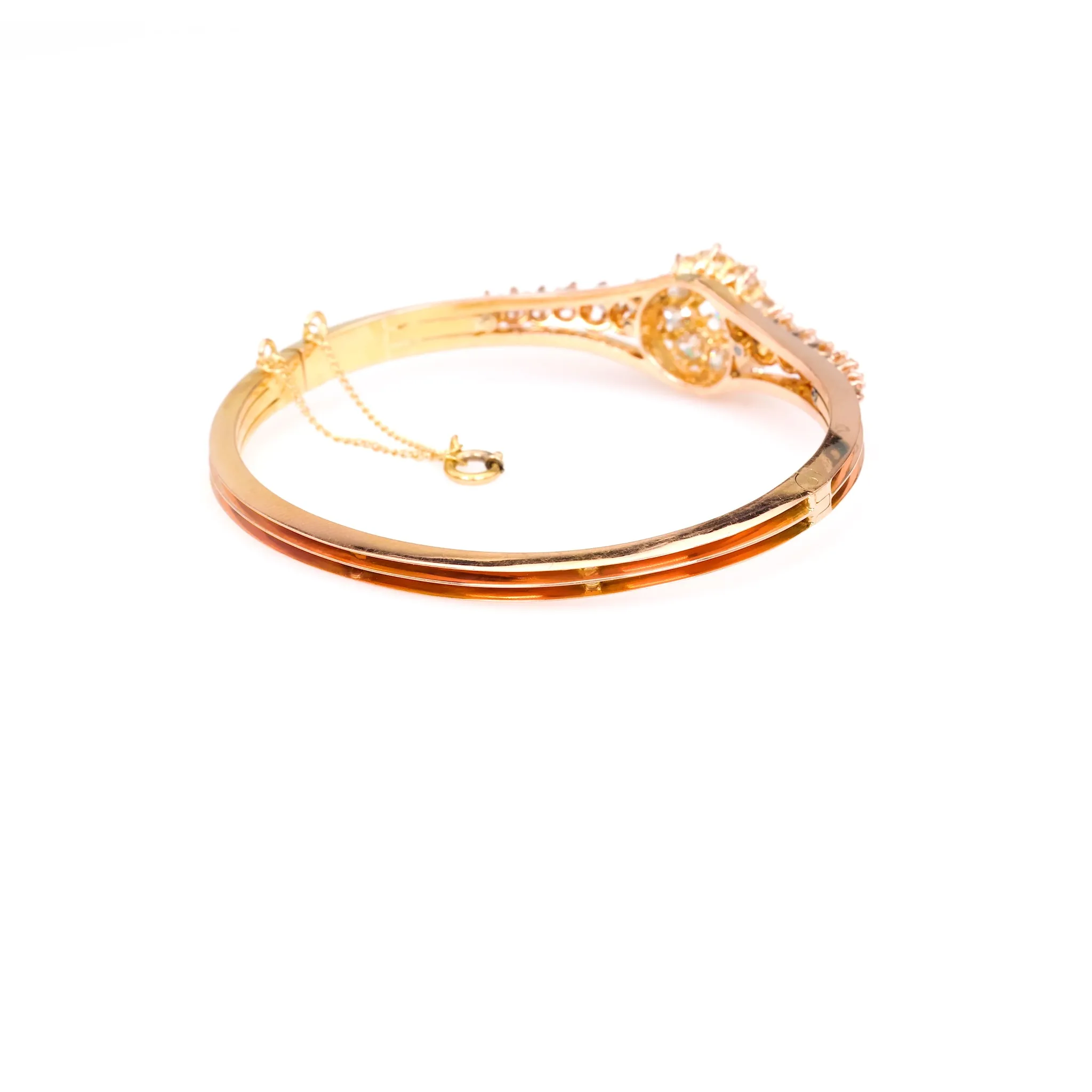 Antique French Diamond 18k Rose Gold Bangle Bracelet