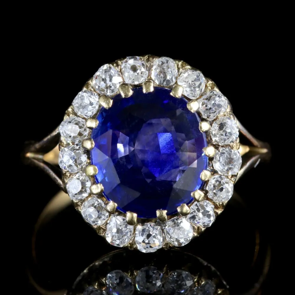 Antique Victorian Sapphire Diamond Cluster Ring Circa 1880