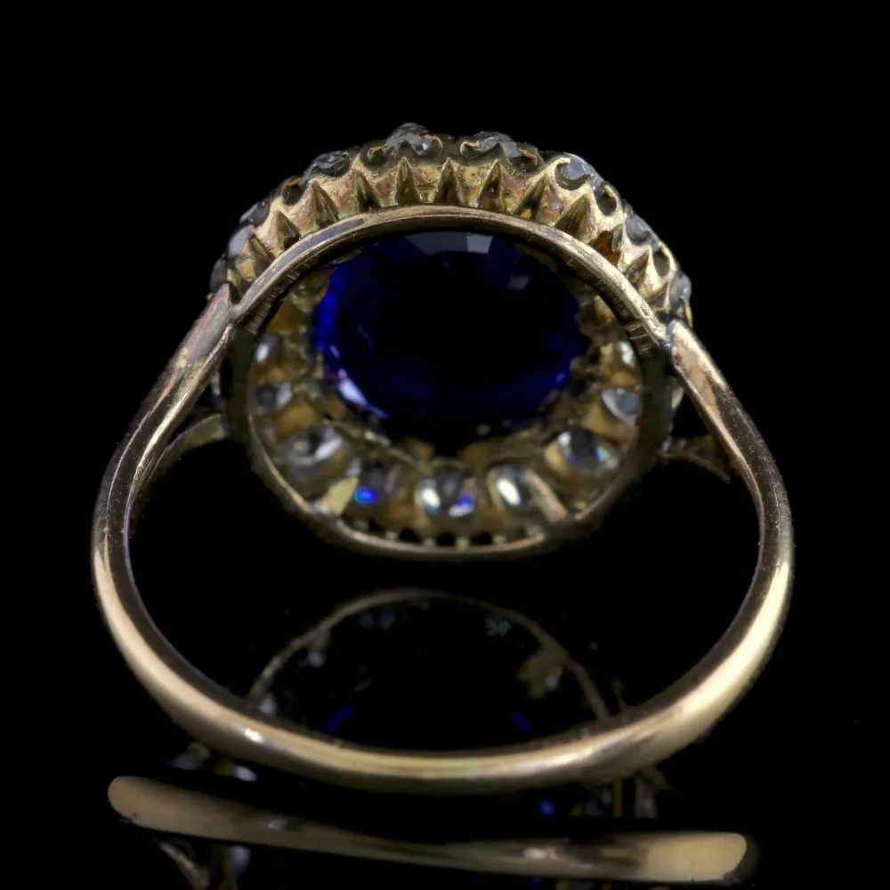 Antique Victorian Sapphire Diamond Cluster Ring Circa 1880