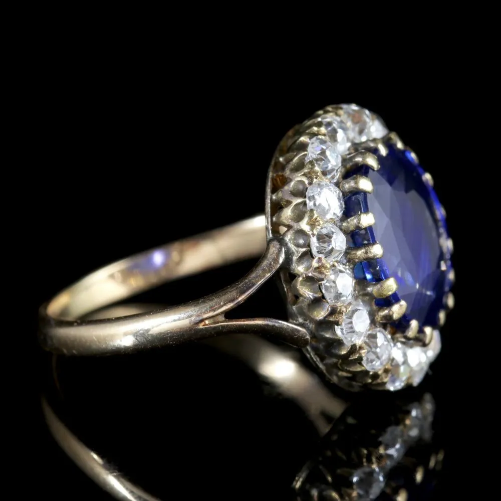 Antique Victorian Sapphire Diamond Cluster Ring Circa 1880