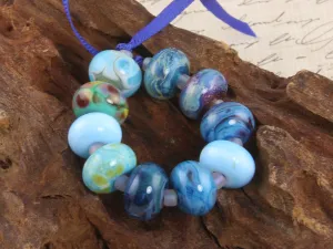 Aqua Blue Orphan Mix Lampwork Beads Set SRA