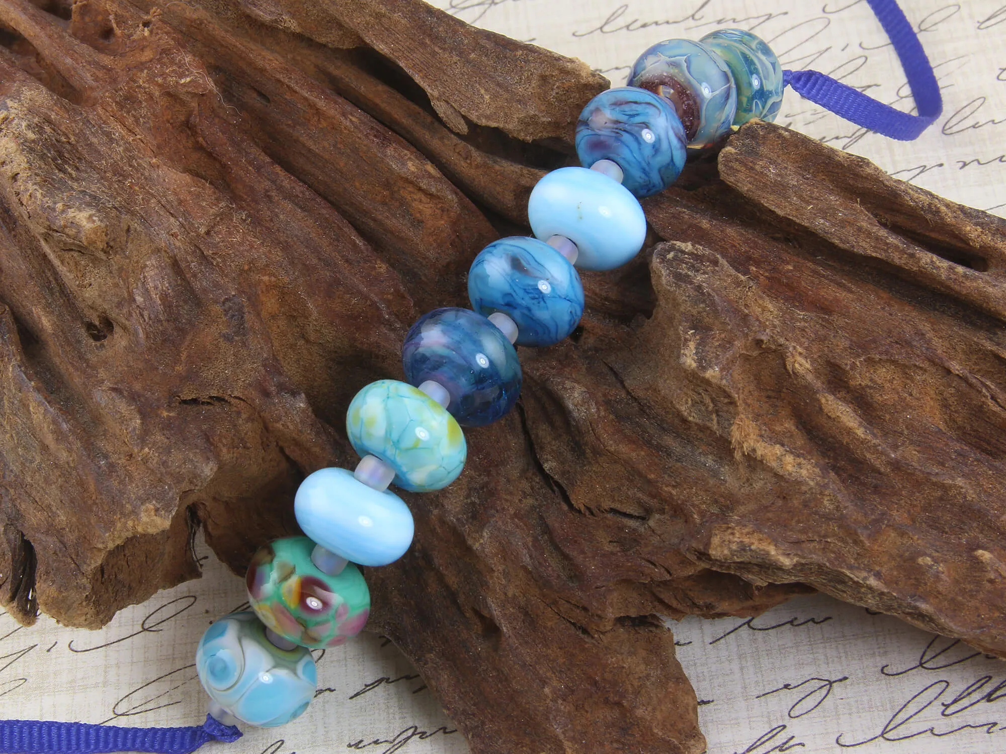 Aqua Blue Orphan Mix Lampwork Beads Set SRA