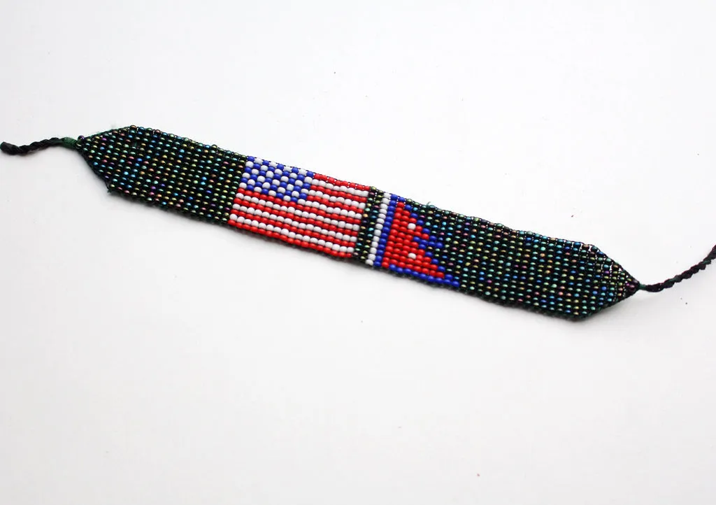 Assorted American & Nepalese Flag Friendship Glass Beads Bracelet, Unisex Bracelet