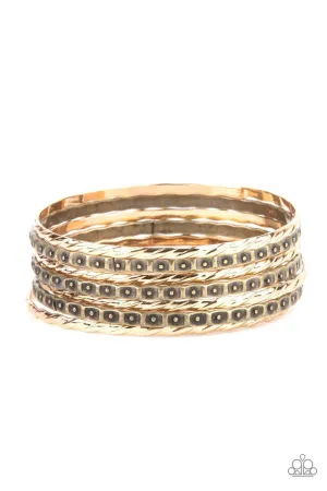 Back-To-Back Stacks Multi Gold and Brass Bangle Bracelet Set - Paparazzi Accessories