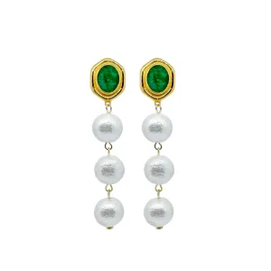 Bamboo Gold & Emerald Triple Cotton Pearl Earring