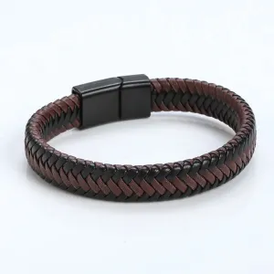 Black Brown Leather Weave Bracelet