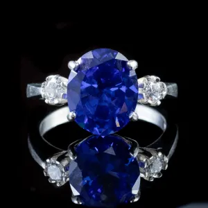 Blue Cubic Zirconia Trilogy Ring Silver