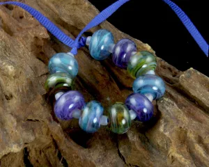 Blue Green Mix Lampwork Beads Set SRA