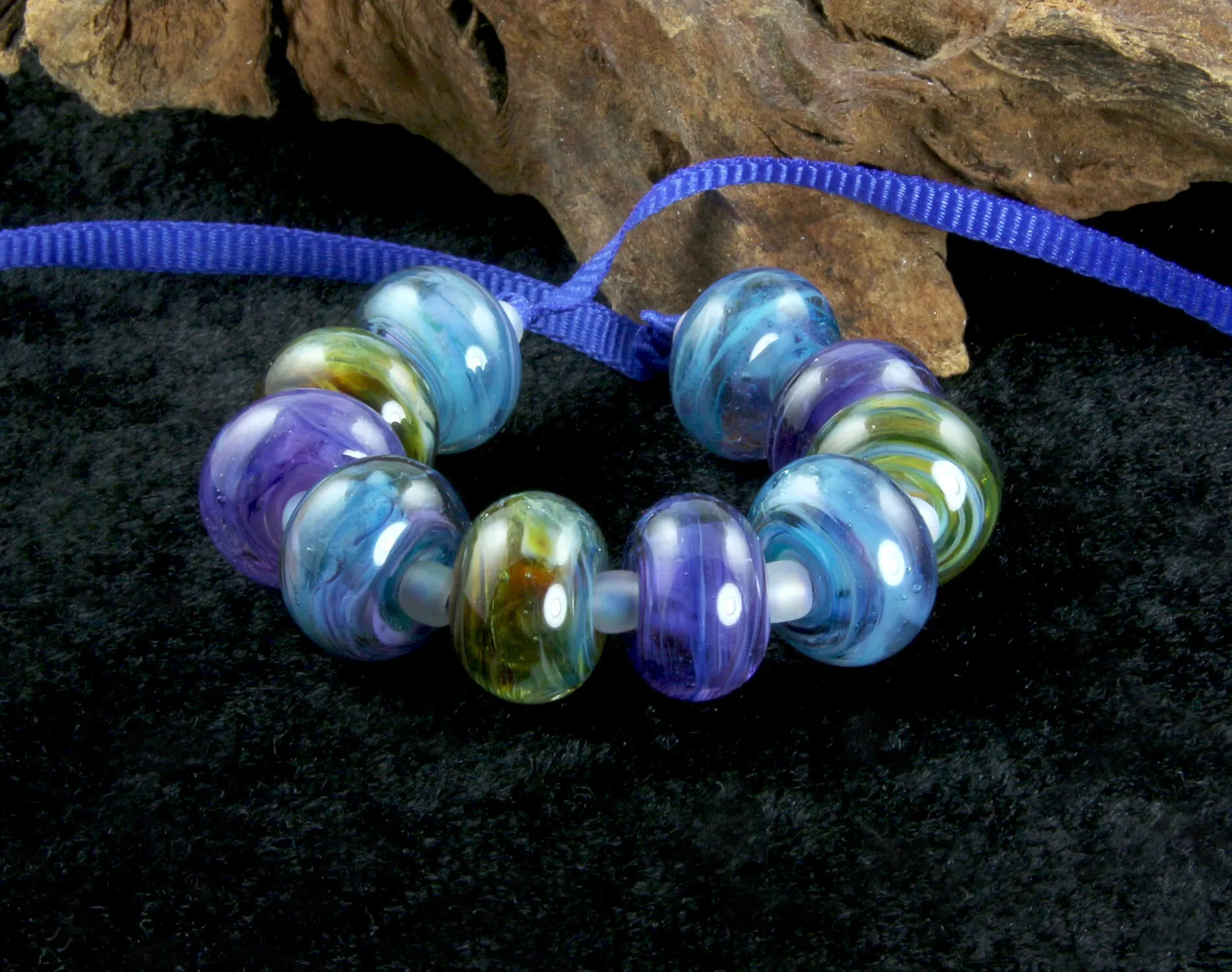 Blue Green Mix Lampwork Beads Set SRA