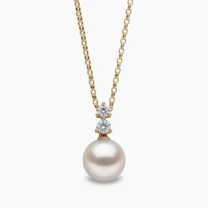 Diamond Classic 18K Gold Akoya Pearl Double Diamond Pendant