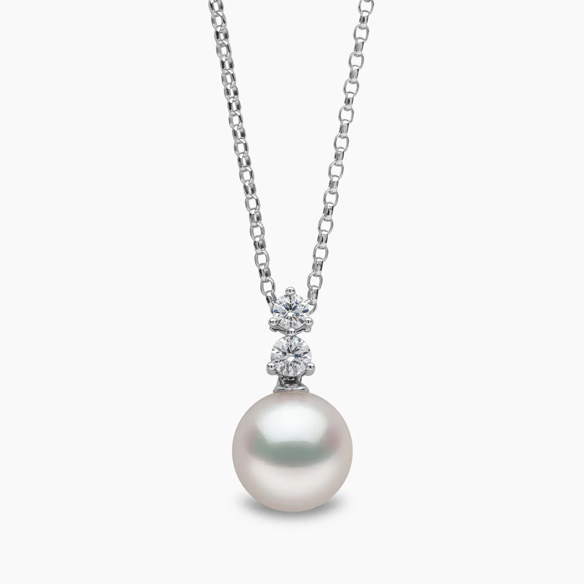 Diamond Classic 18K Gold Akoya Pearl Double Diamond Pendant