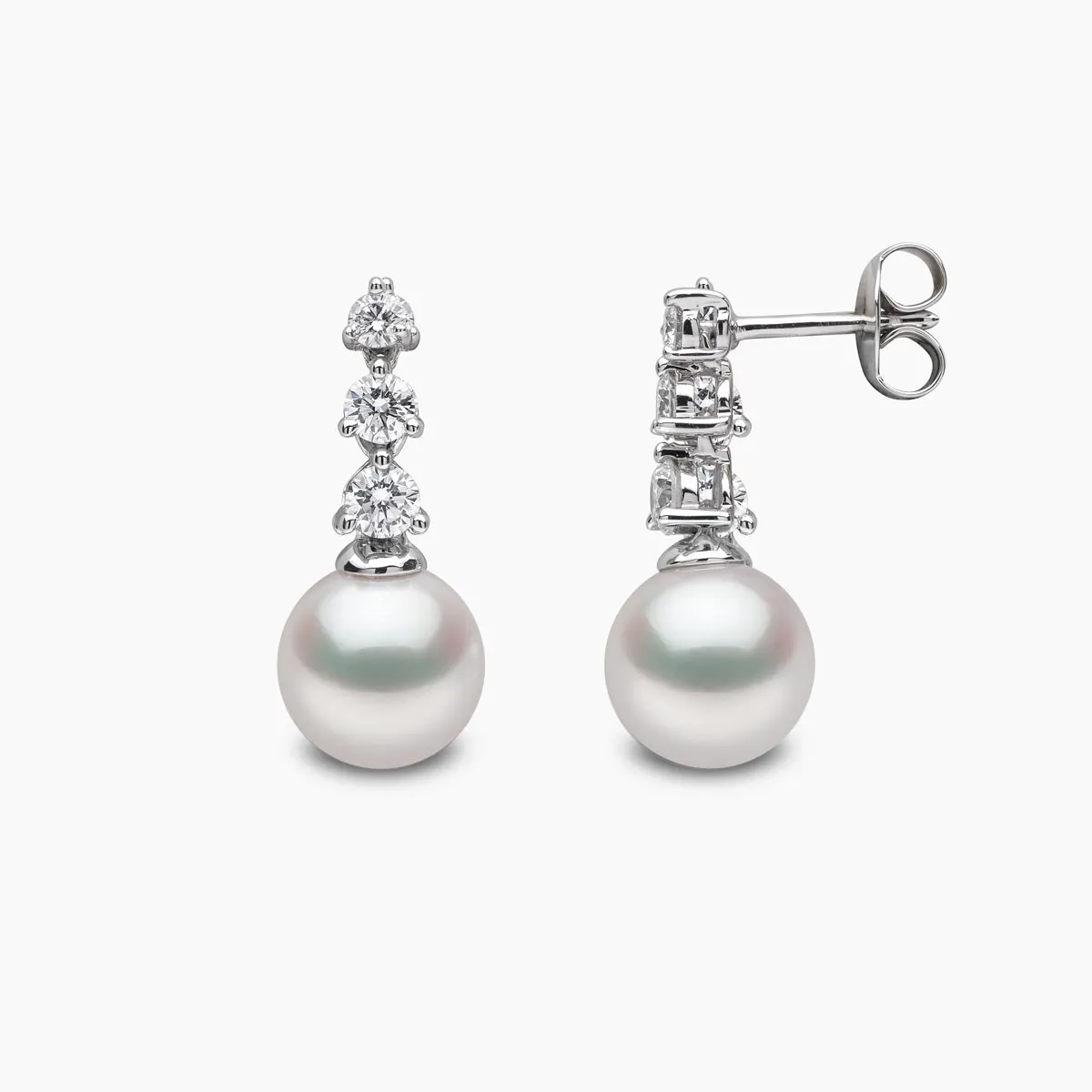 Diamond Classic 18K Gold Pearl Triple Diamond Earrings