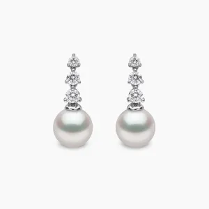 Diamond Classic 18K Gold Pearl Triple Diamond Earrings