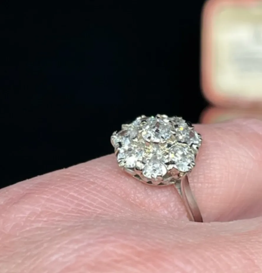 Edwardian Old Cut Diamond Flower Cluster Ring