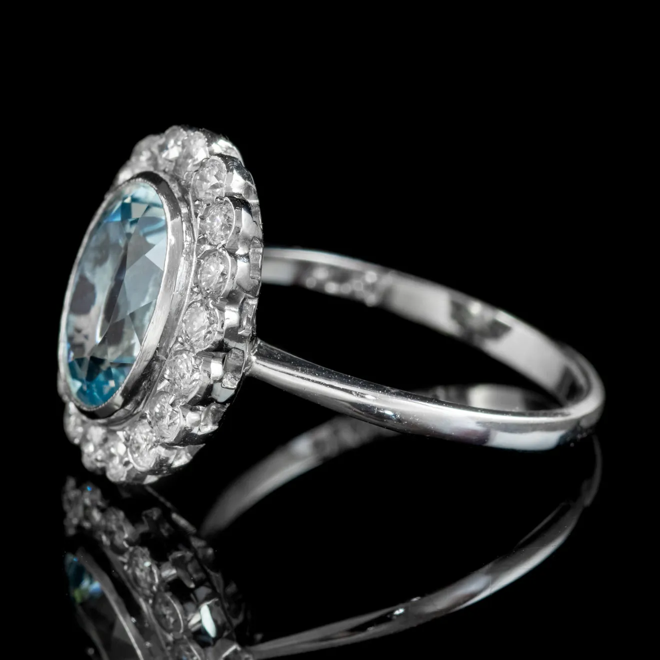 Edwardian Style Aquamarine Diamond Ring Platinum 3.5ct Aqua