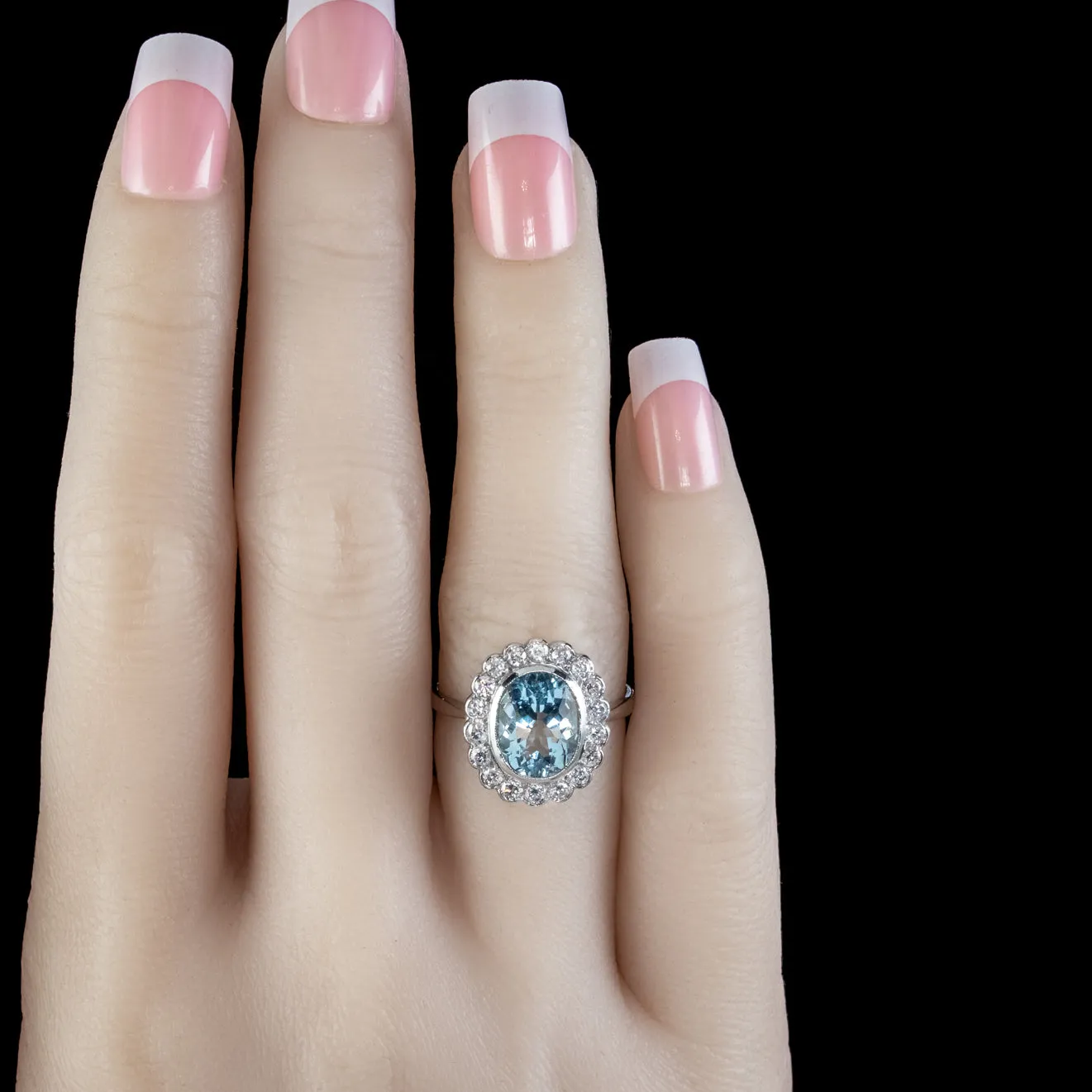 Edwardian Style Aquamarine Diamond Ring Platinum 3.5ct Aqua