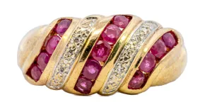 Enchanting Ruby & Diamond Domed 9ct Yellow Gold Ring