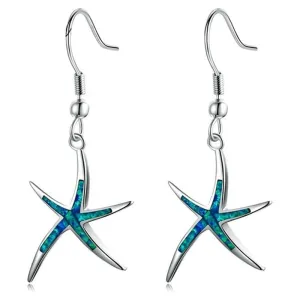 FDLK   Cute Starfish Shape Blue Imitation Fire Opal Drop Dangle Hook Earrings Womens Wedding Jewelry