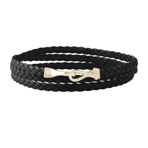 Fish Hook Wrap Flat Leather Bracelet in Gold