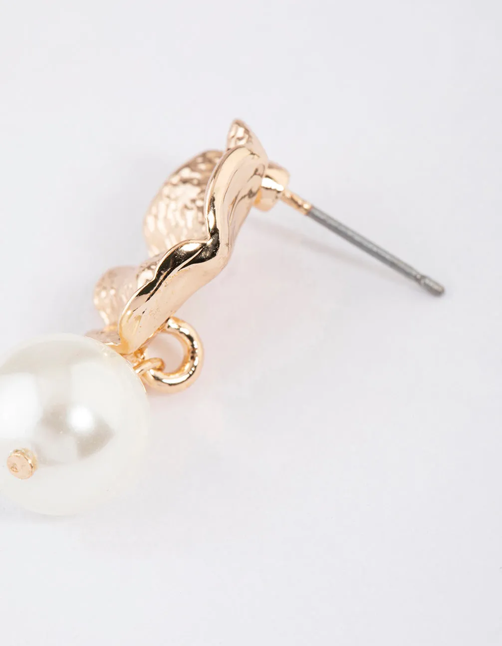 Gold Molten Plate Pearl Earrings