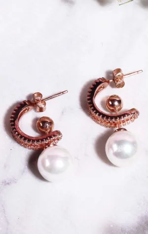 Hanging Pearl Semi Hooping Earring Rose Gold