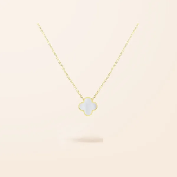 Limited Edition 14K Gold Single Mini Mother of Pearl Clover Necklace