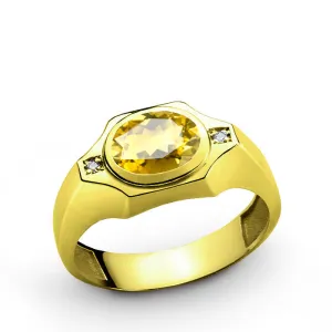 Men's Diamonds Ring in 14k Yellow Gold with Citrine Gemstone