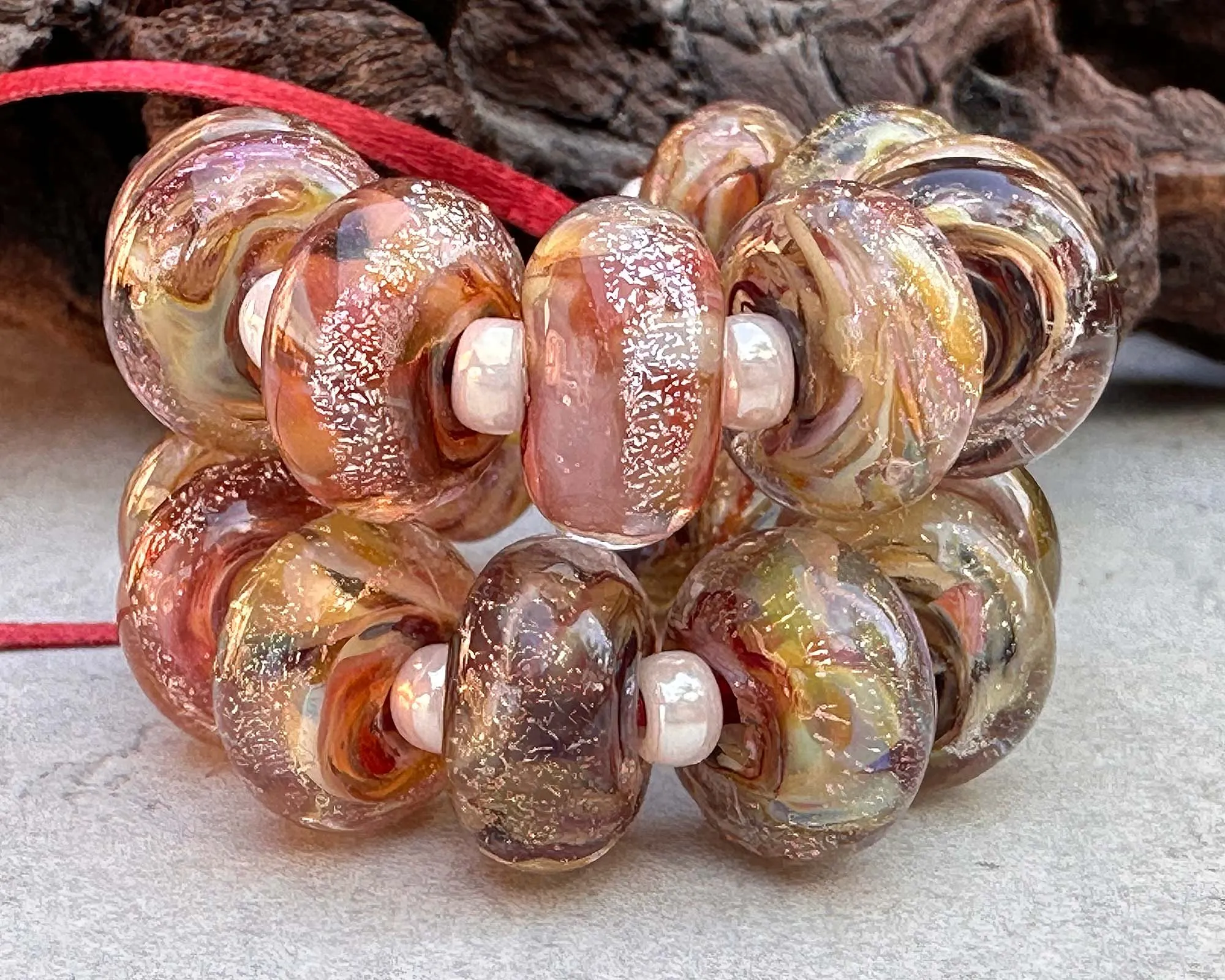 MTO Strawberry Brown Dichroic Lampwork Beads