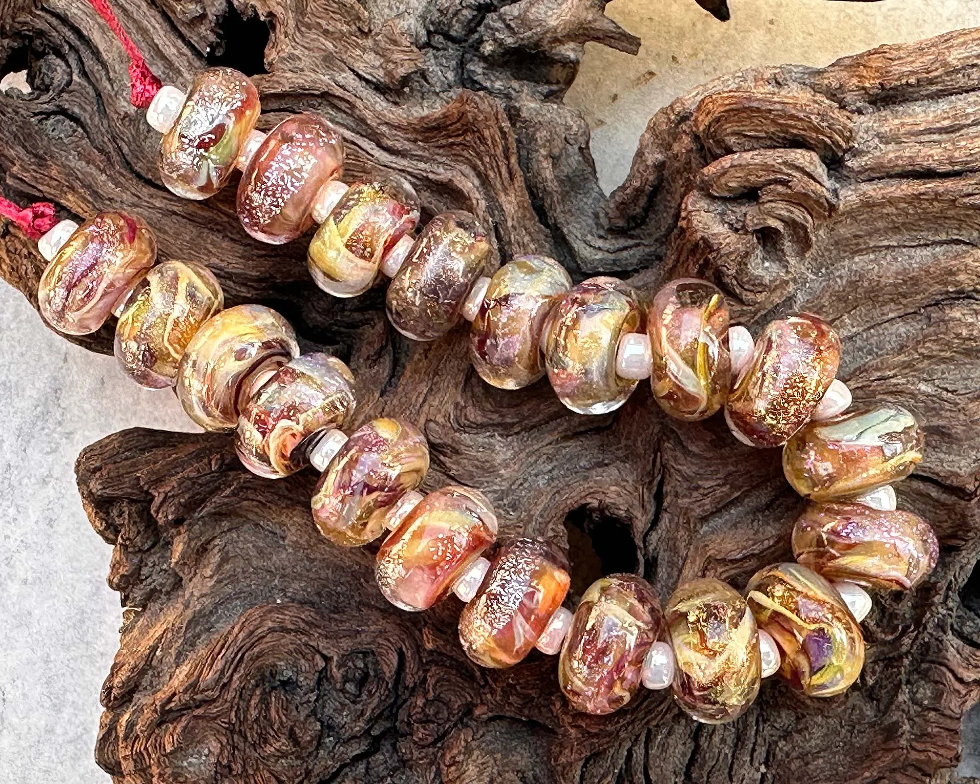 MTO Strawberry Brown Dichroic Lampwork Beads